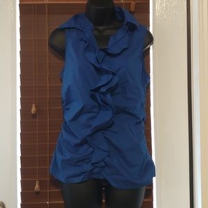 Blue Ruffle-Front Blouse
